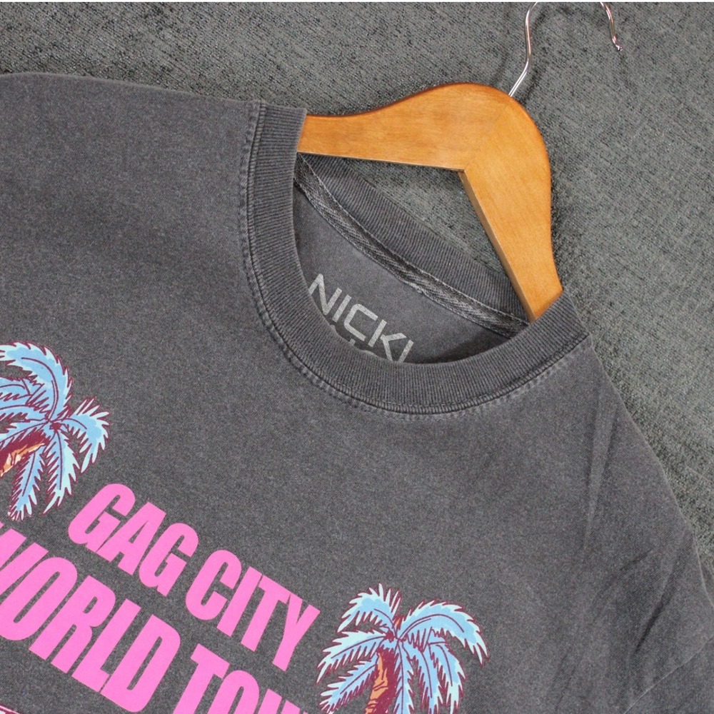 Nicki Minaj Gag City World Tour 2024 Graphic T-Shirt Gray Mineral Wash Medium